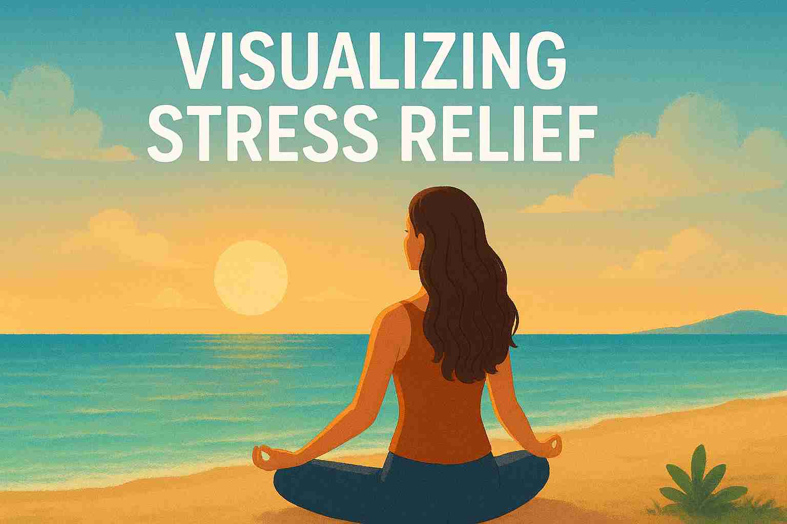 Visualizing stress relief concept showing calming mind techniques, peaceful scenery, and mindfulness illustration for mental relaxation.
